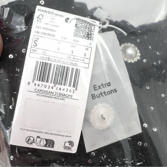 Mango - Ladies, Tweed Cardigan with Jewel Button - Black. Size: S. NWT - Picture 5 of 16